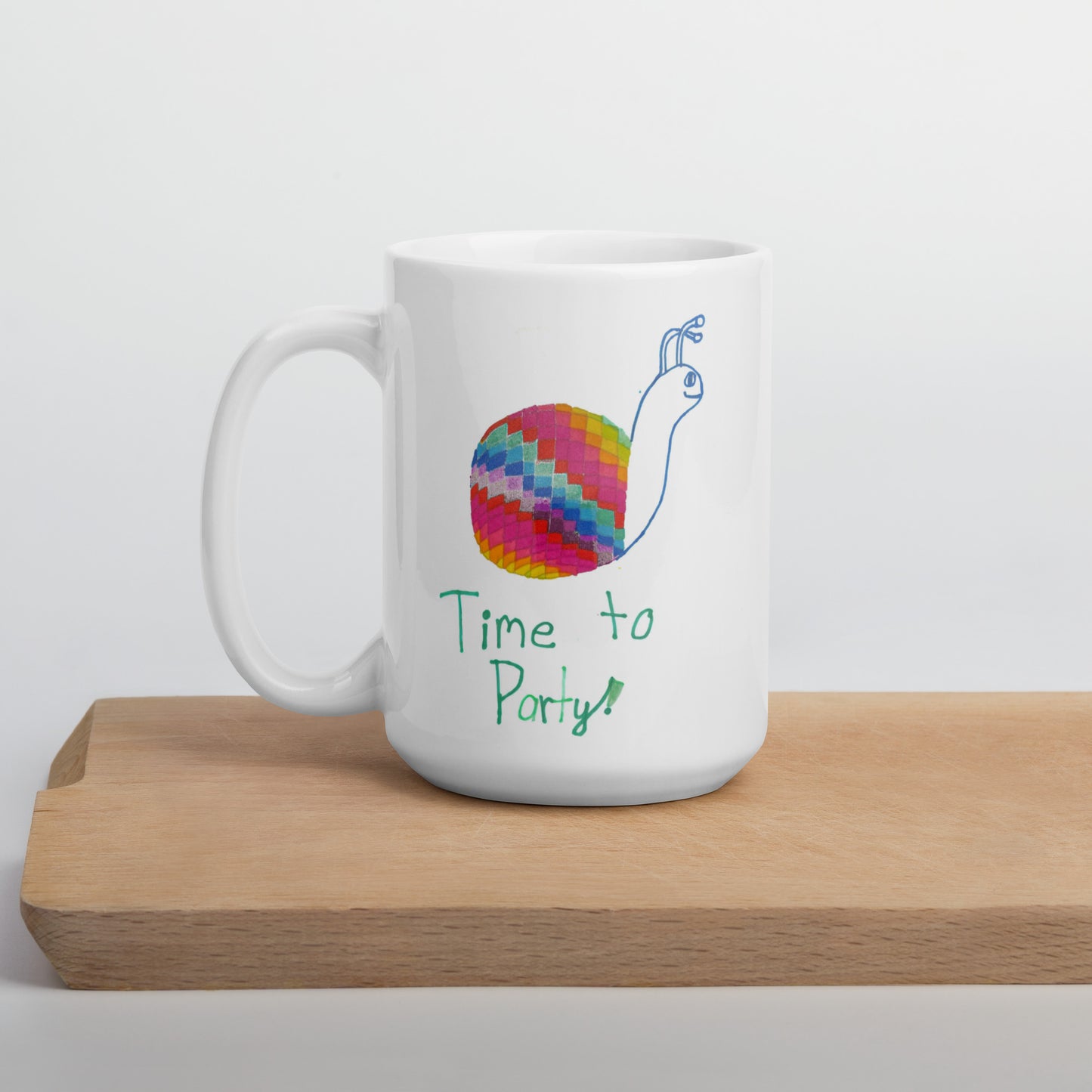 "Time to Party" Disco Snail on white glossy mug