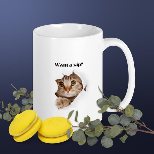 "Want a Sip?" - White glossy mug