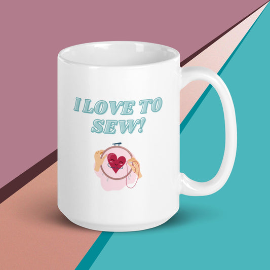 "I Love to Sew!" - White glossy mug